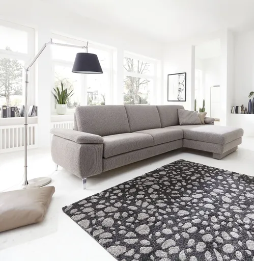 Ecksofa Colombia - 2,5-Sitzer mit Longchair rechts, Armlehne verstellbar, Stoff, Hellbraun