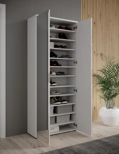 Schuhschrank - B ca. 80 cm, Weiß, Spiegel