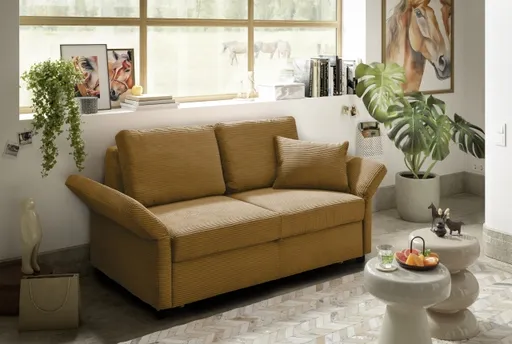 Sofa PRO FLEXX - 2-Sitzer inkl. Schlaffunktion, Stoff, Senfgelb