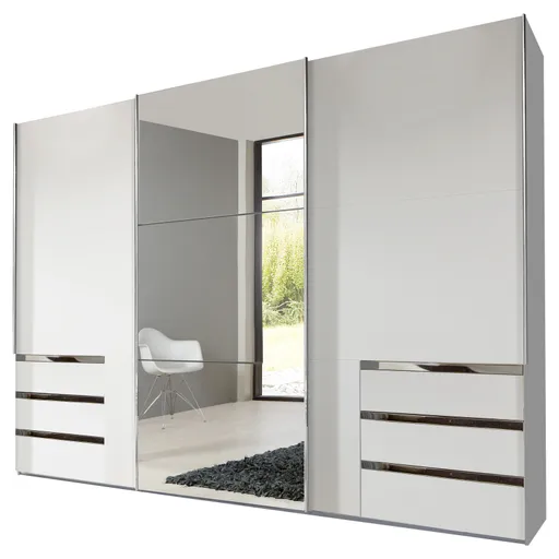 Schwebetürenschrank- B ca. 300 cm, Weiß, Spiegel