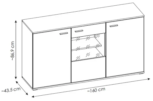 Sideboard - mit Beleuchtung, Viking Eiche Nachbildung, Anthrazit