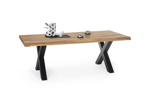 Esstisch - LB ca. 240x100 cm, Wildeiche massiv geölt, Baumkante, Schwarz