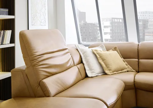 Ecksofa - Ecke links mit 2,5-Sitzer, Kopfteil verstellbar, Leder, Hellbraun