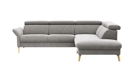 Sofa Maryville - 2,5-Sitzer mit Eckelement und Abschlussteil medium rechts, inkl. Kopfteil verstellbar, Stoff, Grau