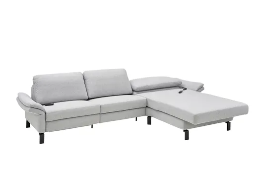 Ecksofa - 3-Sitzer mit Longchair rechts, Relaxfunktion motorisch, Stoff, Hellgrau