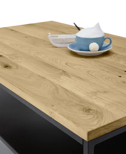 Couchtisch - LB ca. 95x55 cm, Wildeiche massiv, Schwarz