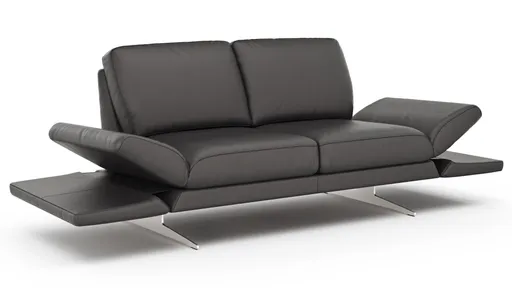 Sofa Tova - 2-Sitzer inkl. Rücken- und Armlehnfunktion, Kufe, Leder, Schwarz