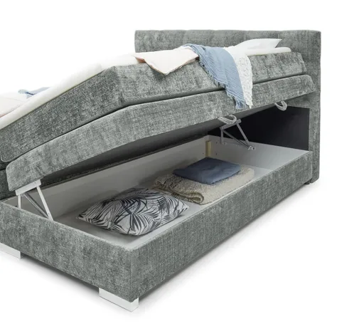 Boxspringbett SANDRIN I- Liegefläche ca. 180x200 cm, Stoff, Grau, inkl. Stauraum