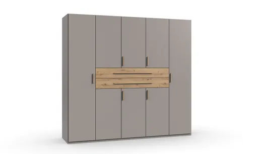 Drehtürenschrank- B ca. 225 cm, Saharagrau, Eiche Dekor