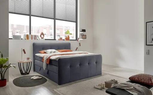 Boxspringbett HOLLIE- Liegefläche ca. 180x200 cm, Stoff, Grau, inkl. Topper