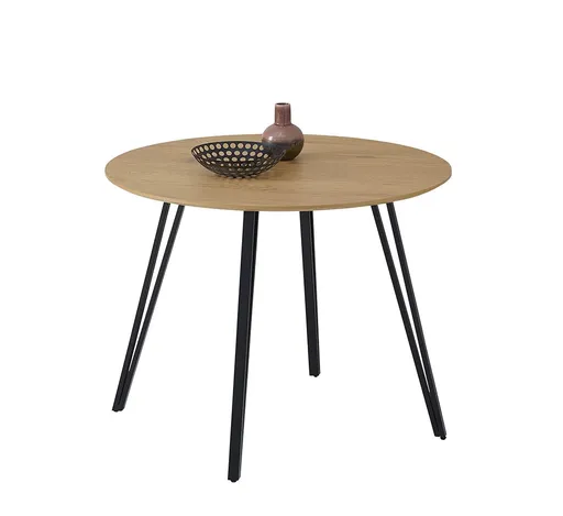 Esstisch - Ø/H ca. 100x75 cm, Eiche Optik, Schweizer Kante, Schwarz