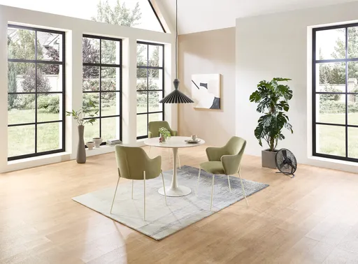 Esstisch - Ø/H ca. 90x75 cm, Travertinoptik, Beige