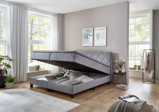 Boxbett STAN- Liegefläche ca. 180x200 cm, Stoff, Silbergrau