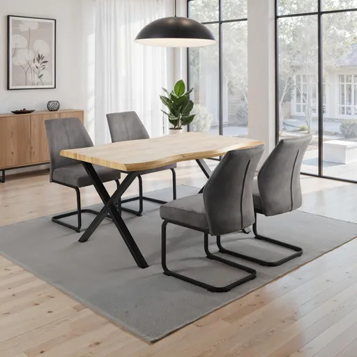 Esstisch - LB ca. 140x90 cm, Wildeiche Nachbildung, Schwarz, Baumkante