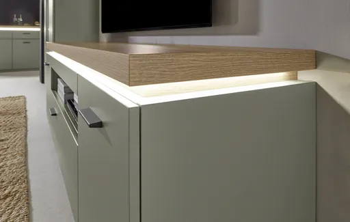 TV-Lowboard - mit Beleuchtung, B ca. 195 cm, Salbeigrün, Eiche Evoke Nachbildung