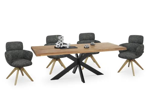 Esstisch - LB ca. 200x100 cm, Wildeiche massiv geölt, Baumkante, Schwarz