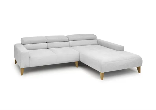 Ecksofa CHENOA - 2-Sitzer mit Longchair rechts, Sitzvorzug motorisch, Stoff, Silbergrau
