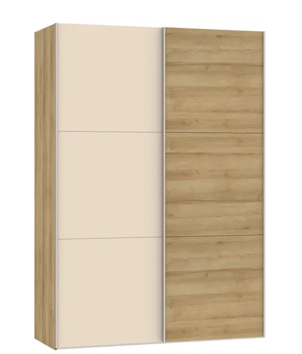 Schwebetürenschrank JOIN IT- B ca. 152 cm, Eiche Dekor, Glas, Creme