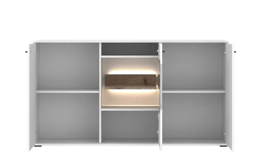 Sideboard - mit Beleuchtung, B ca. 160 cm, Alpinweiß, Viking Eiche Nachbildung