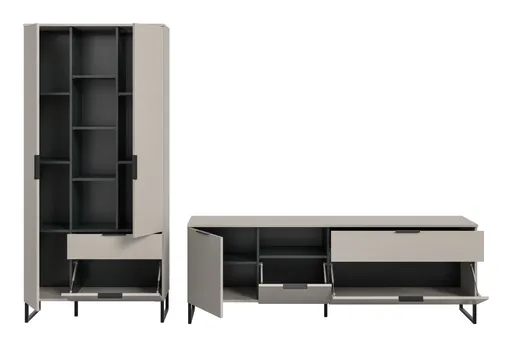 TV-Lowboard - B ca. 185 cm, Kaschmir, Schwarz