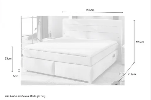 Boxspringbett- Liegefläche ca. 180x200 cm, Stoff, Hellgrau