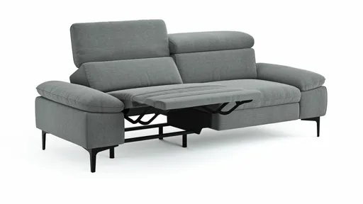 Sofa Felipa - 3-Sitzer inkl. Relaxfunktion (motorisch) und Kopfteil verstellbar, Stoff, Grau