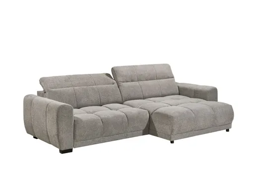 Ecksofa -2-Sitzer mit Longchair rechts, Kopfteil verstellbar, Sitztiefe verstellbar motorisch, Stoff, Taupe