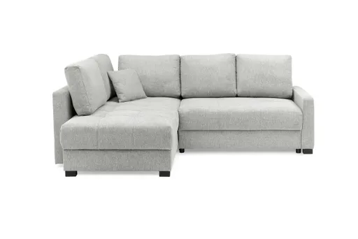 Ecksofa EDWIN - 2-Sitzer, Ecke rechts inkl. Schlaffunktion und Bettkasten, Stoff, Hellgrau