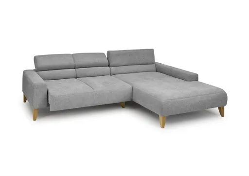 Ecksofa CHENOA - 2-Sitzer mit Longchair rechts, Sitzvorzug motorisch, Stoff, Steingrau