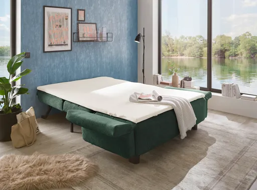Faltsofa Easy - 2-Sitzer, ca. 140 cm inkl. Schlaffunktion/Topper/Armteil verstellbar, Stoff, Dunkelgrün