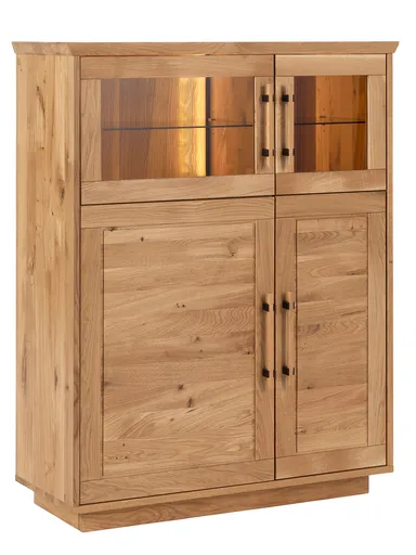 Highboard Oreia - mit LED-Beleuchtung, Wildeiche massiv, natur geölt