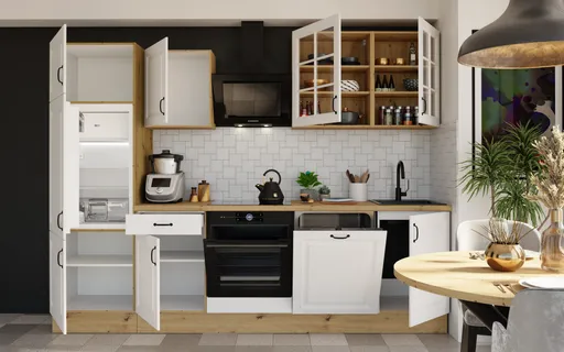 Küchenblock- ohne E-Geräte, B ca. 280 cm, Eiche Dekor, Weiß, Matt