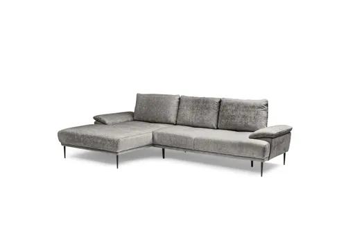 Ecksofa ENRIK - Ecke links, 2,5-Sitzer inkl. Sitztiefenverstellungen, Stoff, Silberfarben