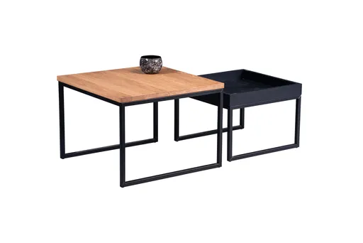 Couchtisch - LB ca. 60x60 cm, Wildeiche massiv geölt, Schwarz 