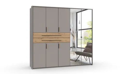 Drehtürenschrank- B ca. 225 cm, Saharagrau, Eiche Dekor