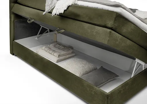 Boxspringbett SANDRIN A- Liegefläche ca. 200x200 cm, Stoff, Olivgrün, inkl. Stauraum