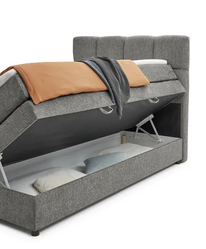 Boxspringbett SANDRIN R- Liegefläche ca. 160x200 cm, Stoff, Grau, inkl. Stauraum und Fußteil