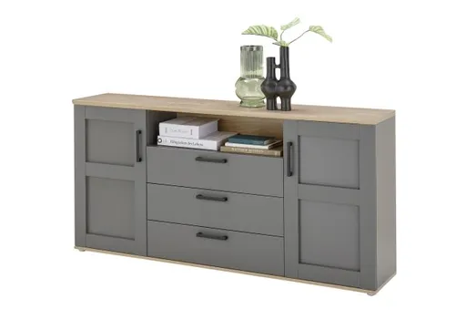 Sideboard - B ca. 186 cm, Grau, Artisan Eiche Nachbildung