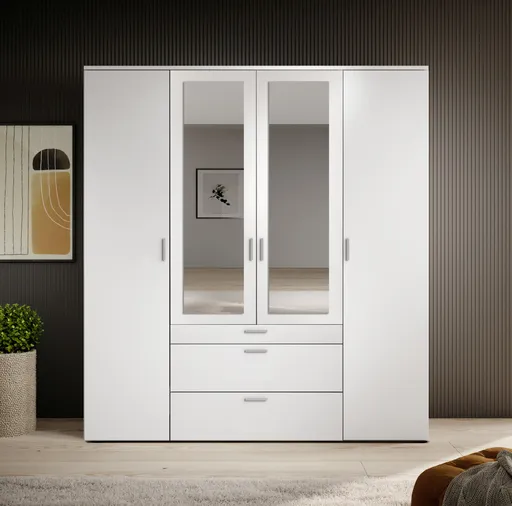 Drehtürenschrank- B ca. 180 cm, Weiß, Spiegel