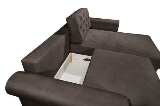  Ecksofa - Sofa 2-Sitzer mit Longchair rechts, Schlaffunktion mit Bettkasten, Stoff, Espresso