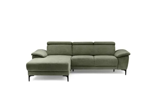 Ecksofa EZRA - Ecke links, 2-Sitzer inkl. Kopfteilverstellungen, Stoff, Graugrün