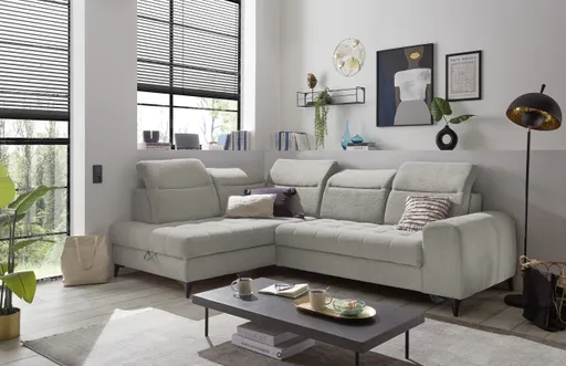 Ecksofa - Ecke links, 2-Sitzer inkl. Funktionen, Stoff, Taupe