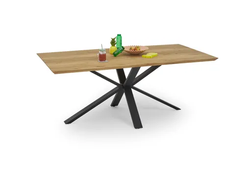 Esstisch - LB ca. 200x100 cm, Eiche massiv geölt, Schweizer Kante, Schwarz