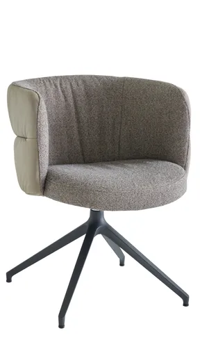 Armlehnstuhl Milana - drehbar, Leder Grau, Stoff Graubraun