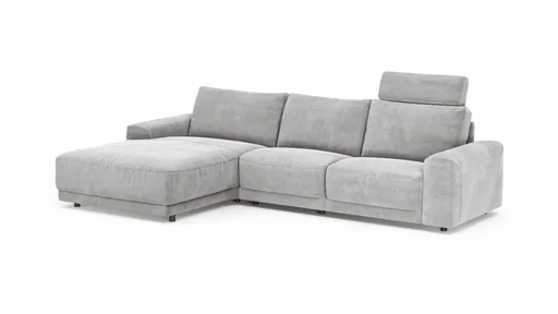 Ecksofa Balok - Longchair groß links mit 2,5-Sitzer, inkl. Relaxfunktion (motorisch) und Kopfstütze, Stoff, Eisengrau