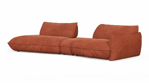 Trapezsofa Fluffy - 2-Sitzer mit Trapezelement und Abschlussteil inkl. Rückenlehne verstellbar, Stoff, Kupfer