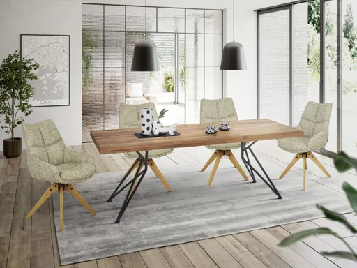 Esstisch - LB ca. 240x100 cm, Wildeiche massiv geölt, Baumkante, Schwarz