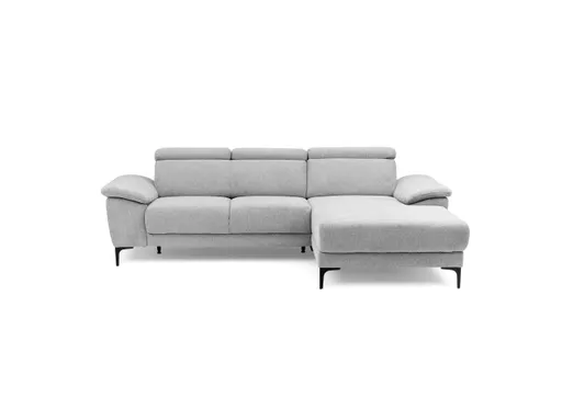 Ecksofa EZRA - 2-Sitzer, Ecke rechts inkl. Kopfteilverstellungen, Stoff, Hellgrau