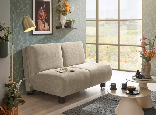 Faltsofa EBBY - 2-Sitzer ohne Armlehne, 140 cm inkl. Schlaffunktion, Stoff, Tauupe