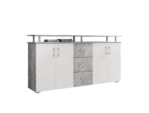 Highboard - B ca. 178 cm, Betonoptik, Weiß